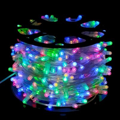 Гирлянды на дерево Клип Лайт 100 м, 666 разноцветных LED ламп 12V, прозрачный ПВХ, IP65